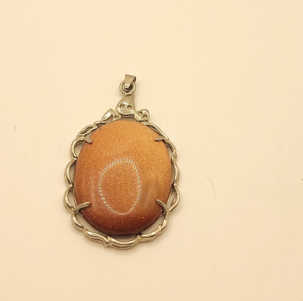 Silver Tone Large Sun Stone Statement Necklace Pe… - image 5